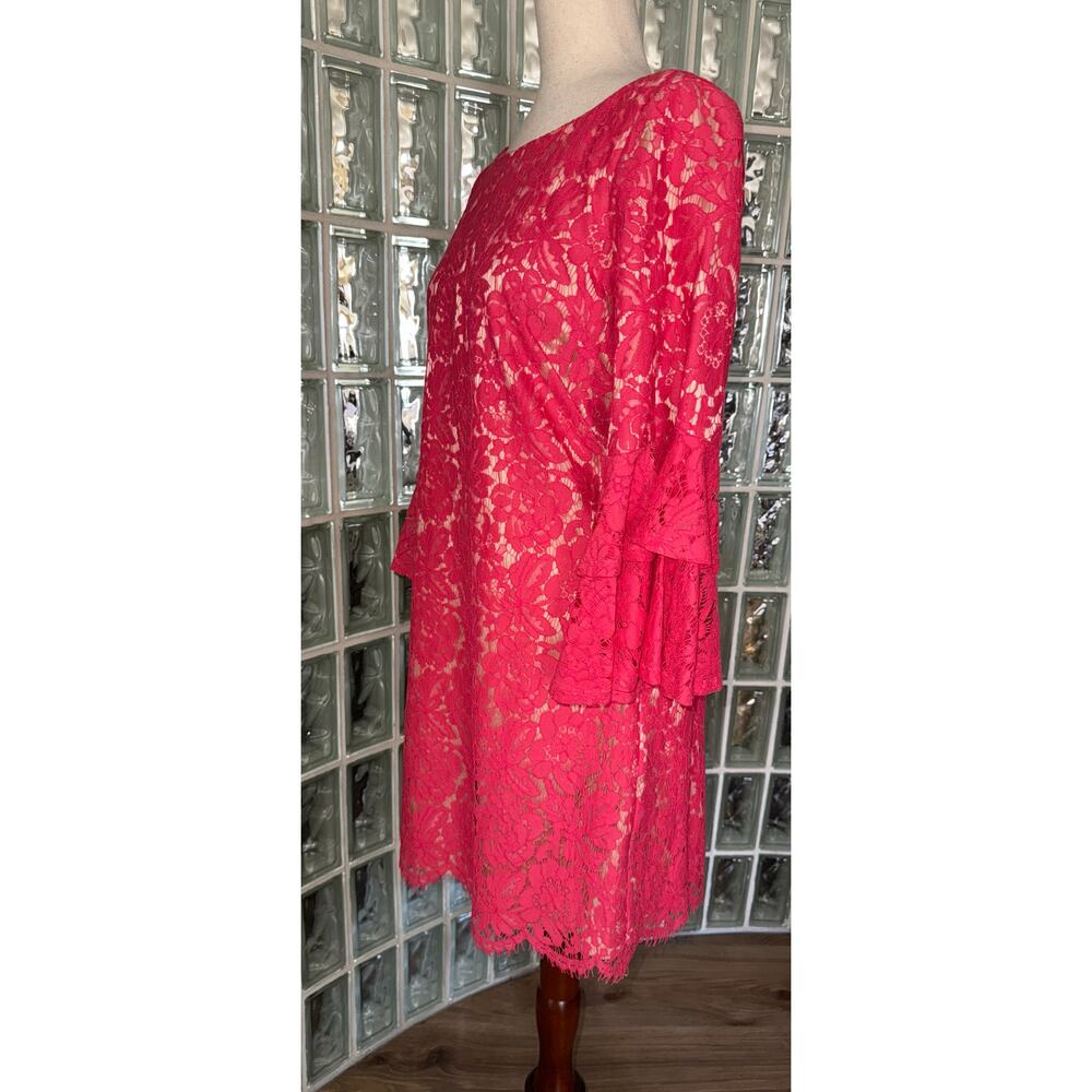 ELIZA J Coral Lace Overlay Bell Sleeve Dress - size 8 - OE - Picture 2 of 12
